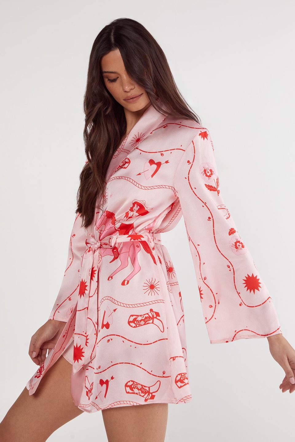 Satin Western Placement Print Robe