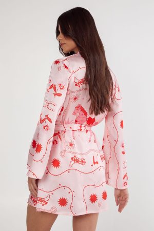 Satin Western Placement Print Robe