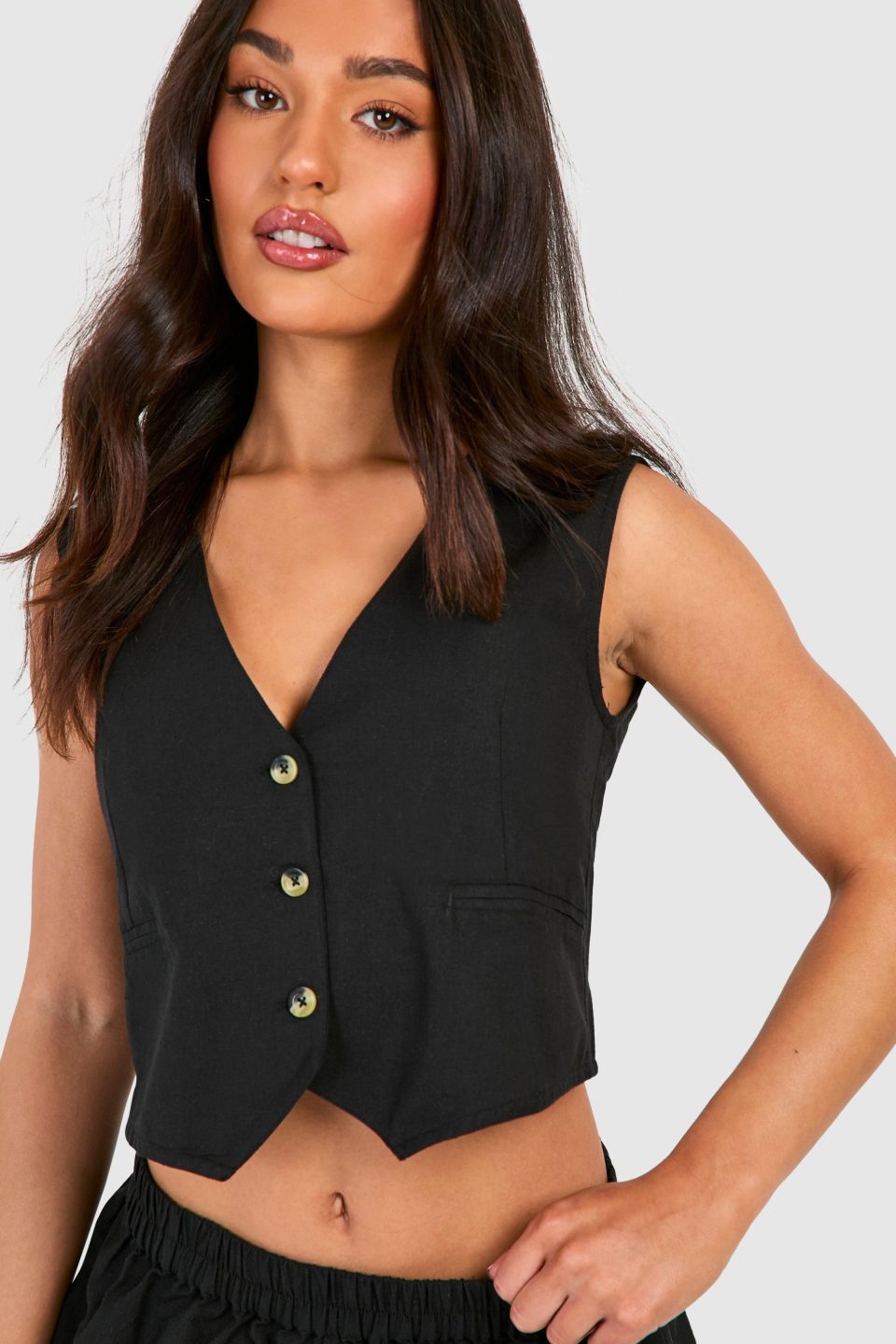 Petite Linen Look Waistcoat