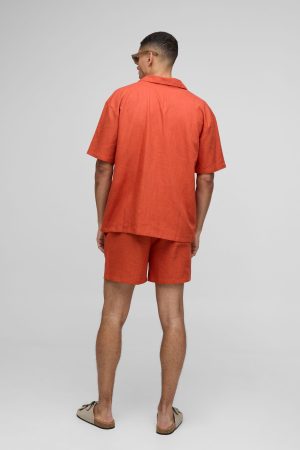 Half & Half Waistband Relaxed Fit Linen Blend Shorts