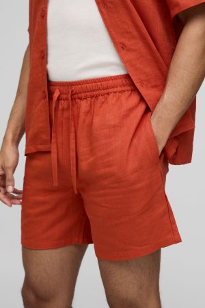 Half & Half Waistband Relaxed Fit Linen Blend Shorts