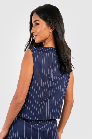 Petite Pinstripe Boxy Waistcoat