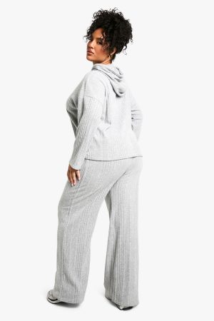 Plus Soft Rib Hoodie And Trouser Knitted Set