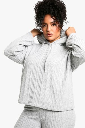 Plus Soft Rib Hoodie And Trouser Knitted Set