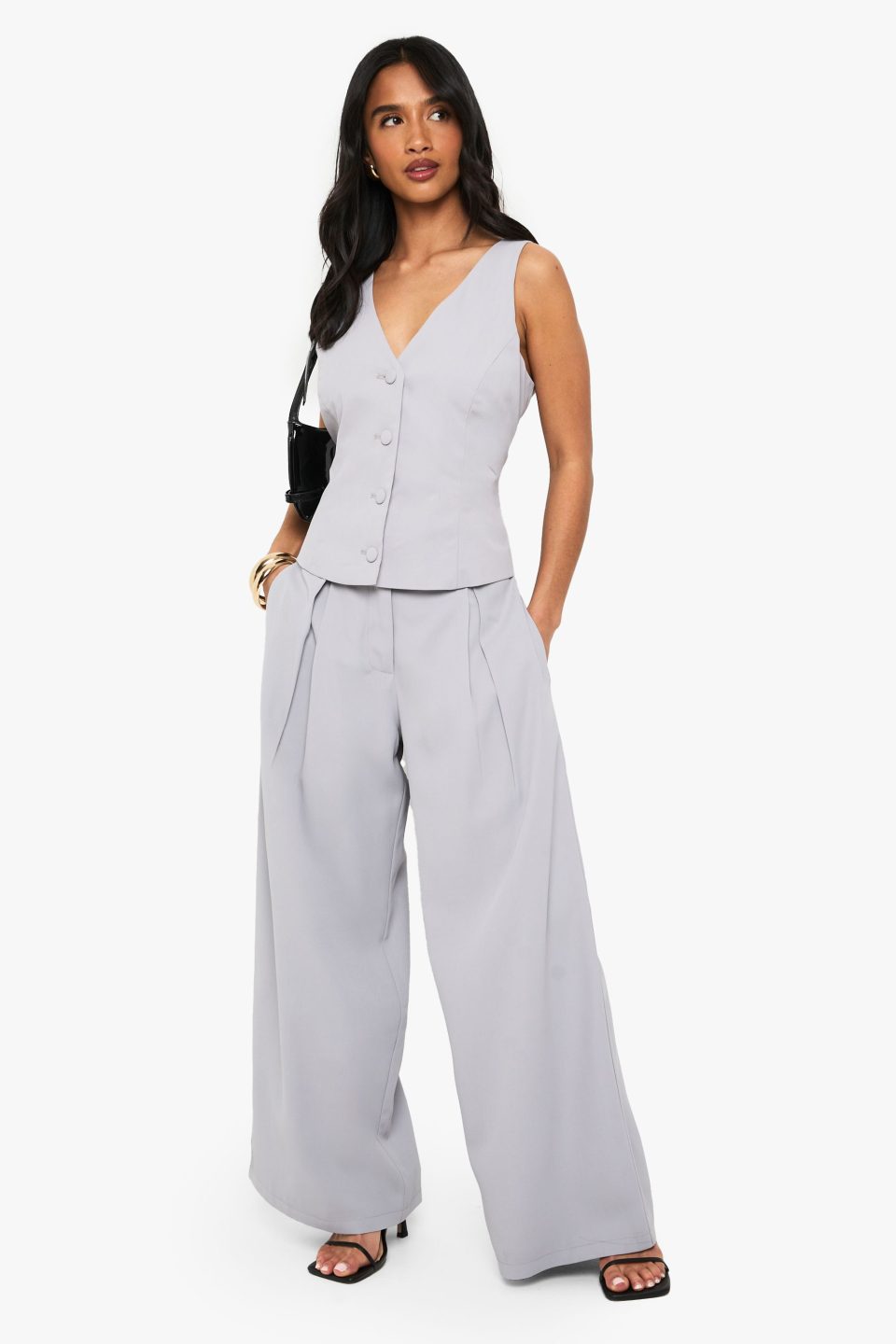 Petite Pleat Detail Wide Leg Tailored Trouser
