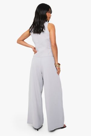 Petite Pleat Detail Wide Leg Tailored Trouser