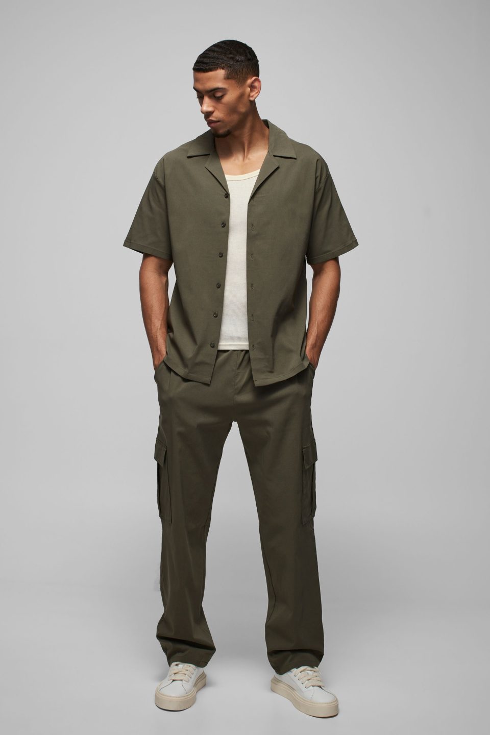 Oversized Revere Bengaline Shirt & Cargo Trouser Set