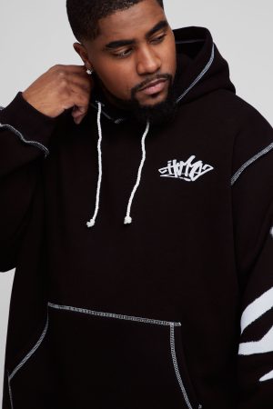 Plus Oversized Man Graffiti Rope Drawcord Hooded Tracksuit