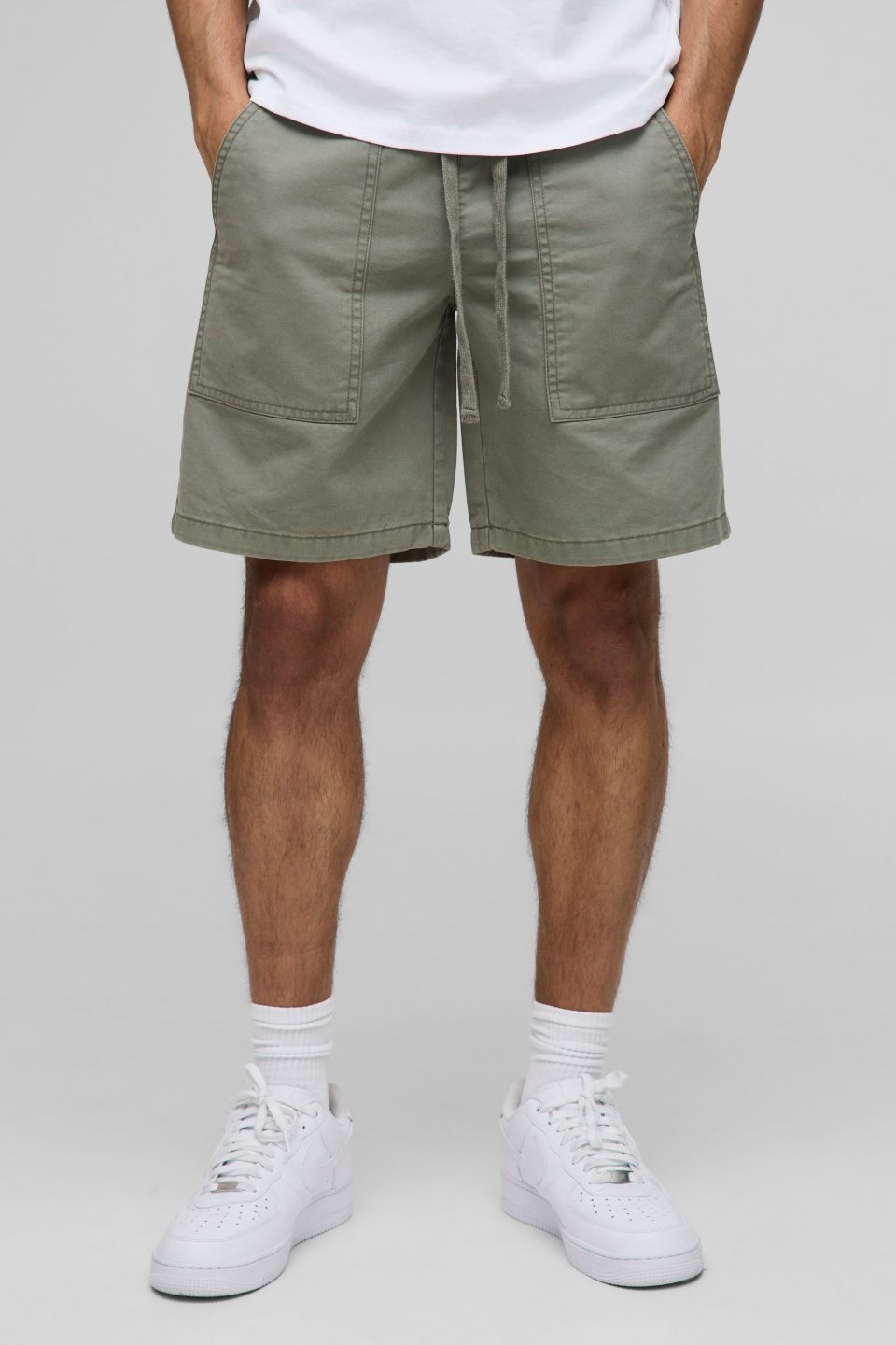 Elasticated Waist Extended Drawcords Twill Shorts