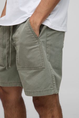 Elasticated Waist Extended Drawcords Twill Shorts