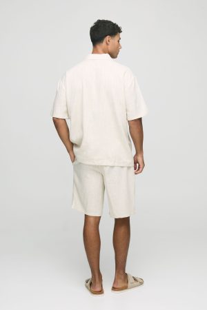 Oversized L’homme Embroidered Heavyweight Linen Shirt & Short Set