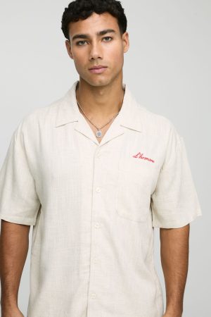 Oversized L’homme Embroidered Heavyweight Linen Shirt & Short Set