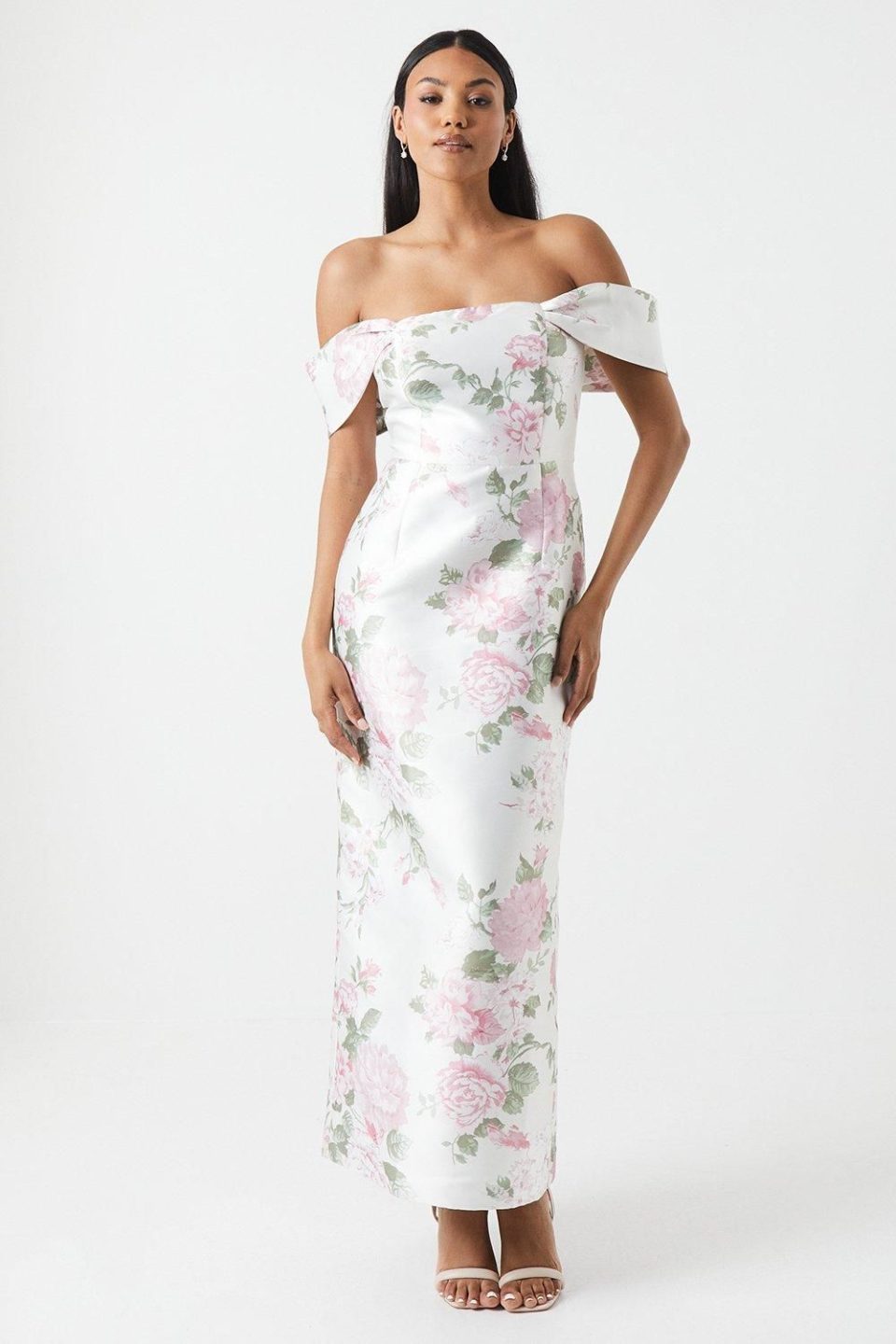 Peony Printed Twill Column Bridesmaid Dress