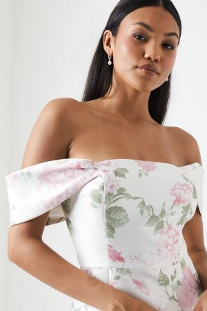 Peony Printed Twill Column Bridesmaid Dress