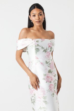Peony Printed Twill Column Bridesmaid Dress
