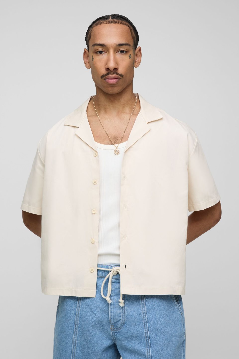 Oversized Boxy Back Printed Short Sleeve Shirt
