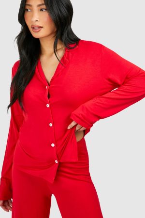 Petite Long Sleeve Shirt & Trousers Pyjama Set