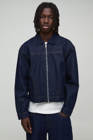 Boxy Contrast Stitch Denim Jacket