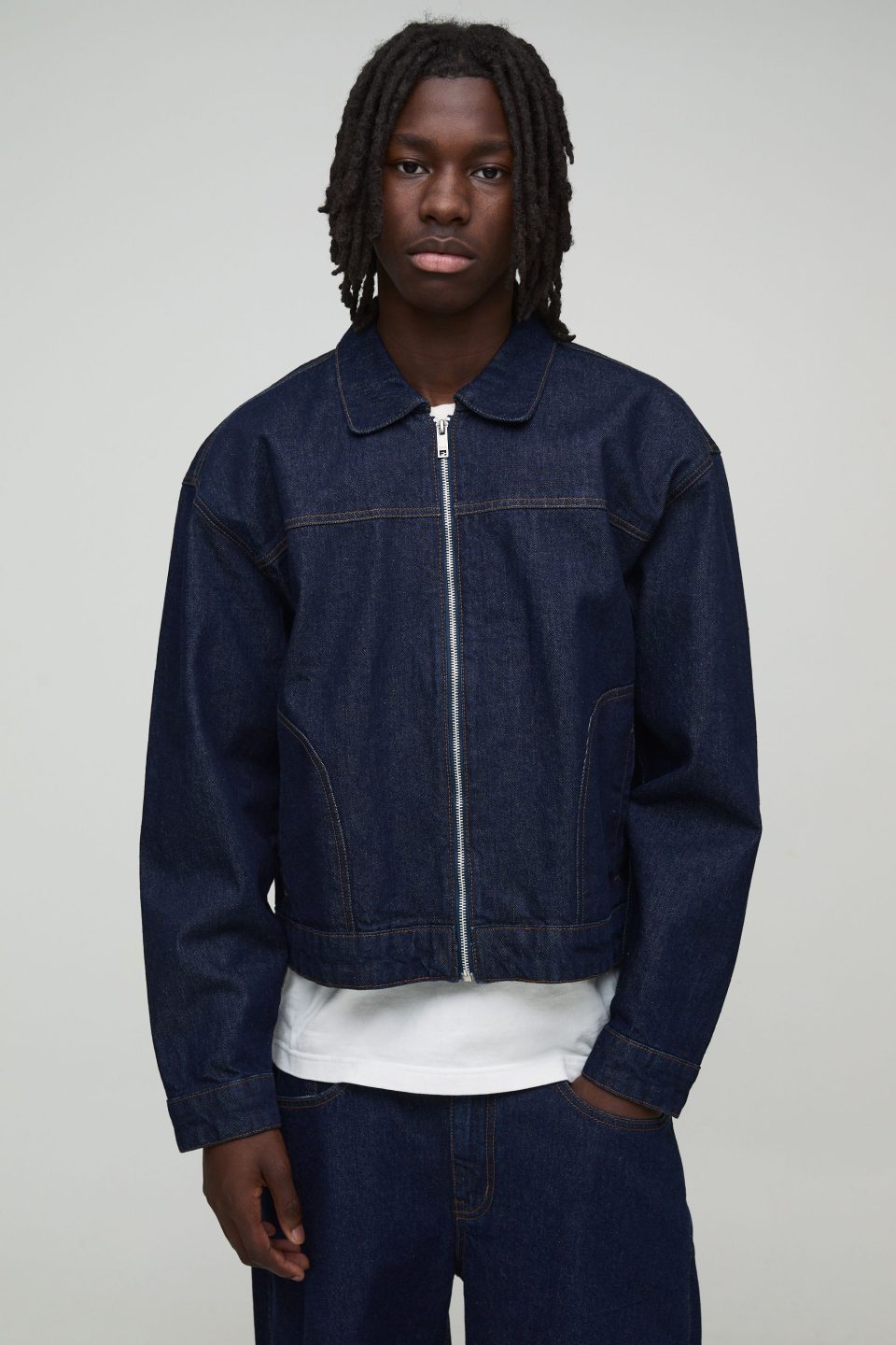 Boxy Contrast Stitch Denim Jacket