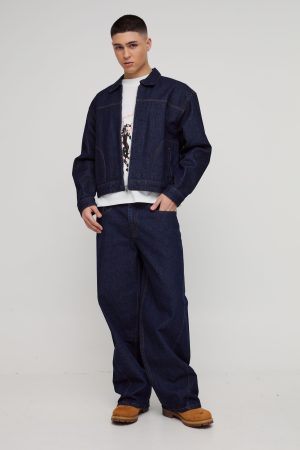 Boxy Contrast Stitch Denim Jacket