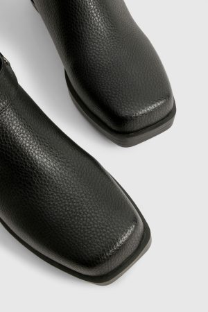 Wide Fit Textured Leather Look Biker Buckle Detail Boots