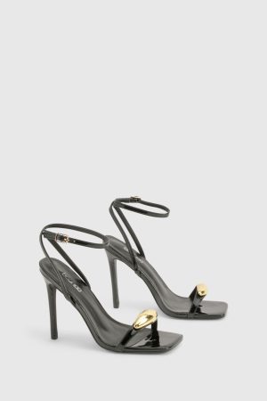 Square Toe Metal Trim Stiletto Heels