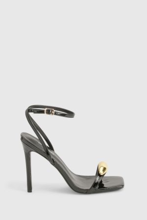 Square Toe Metal Trim Stiletto Heels