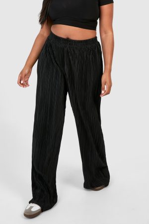 Plus Plisse Elasticated Waist Band Wide Leg Trouser