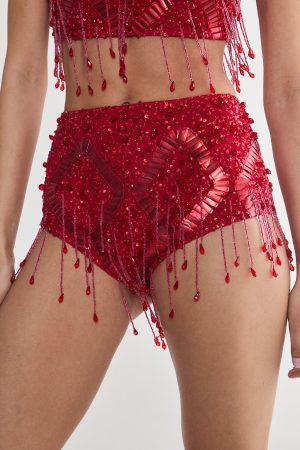 Diamante Embellished Tassel Beaded Booty Shorts