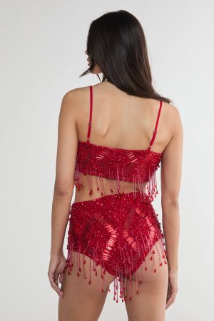 Diamante Embellished Tassel Beaded Booty Shorts