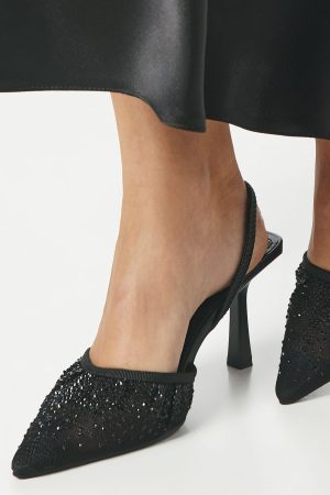 Sadie Diamante Mesh Slingback Pointed Court Shoes