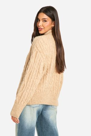 Premium Heavy Weight Cable Knit Zip Cardigan