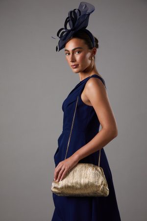Oak Metallic Ruched Clutch Bag