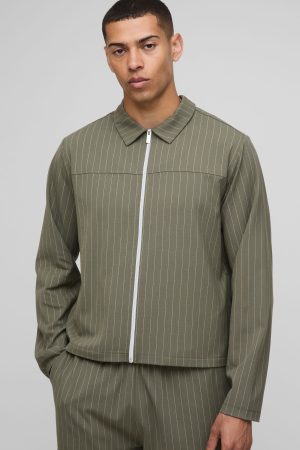 Regular Fit Stripe Harrington Jacket
