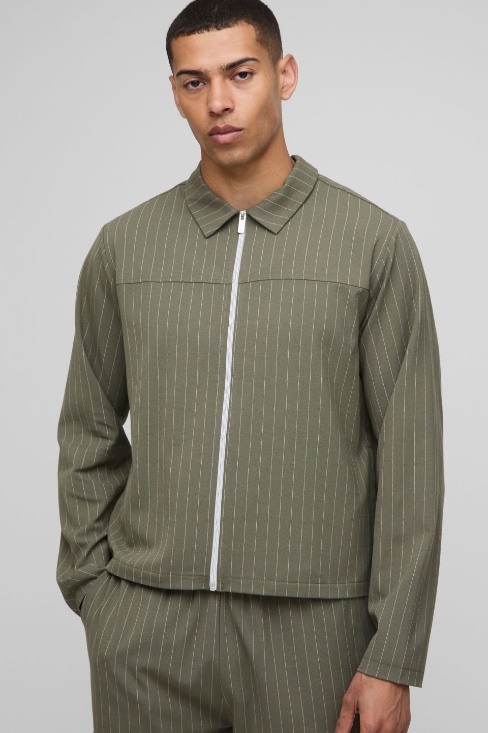 Regular Fit Stripe Harrington Jacket
