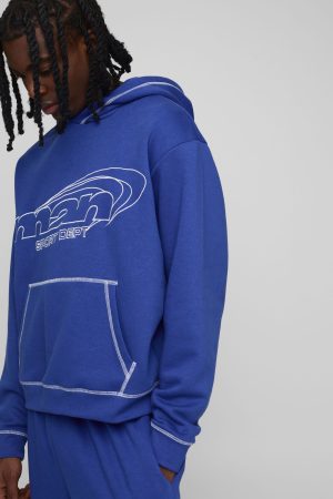 Oversized Man Contrast Embroidery Hooded Tracksuit