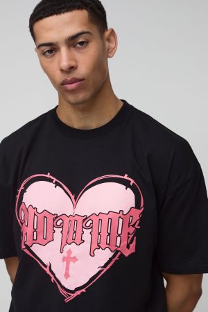 Oversized Gothic Homme Heart Graphic T-Shirt