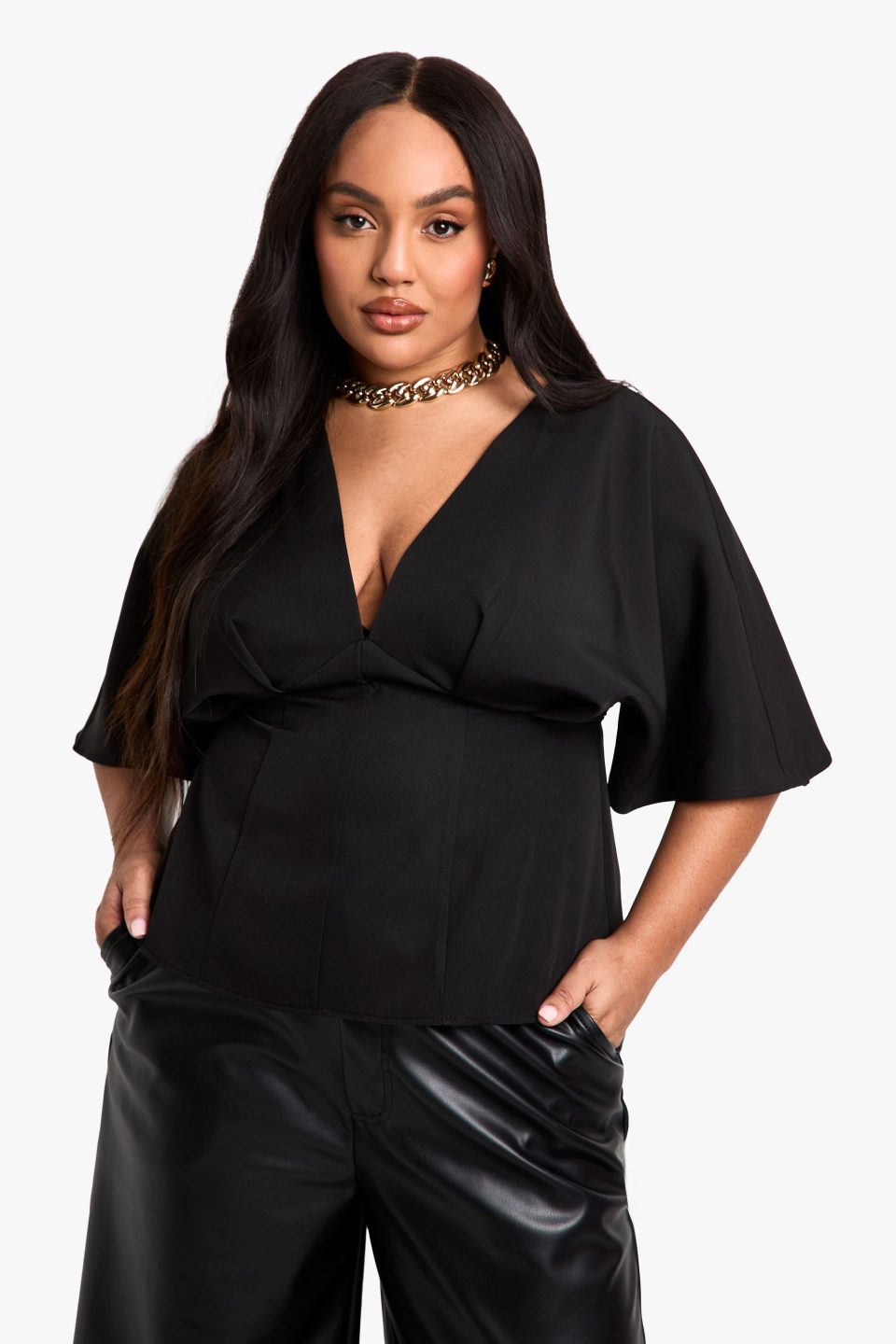 Plus PLUNGE ANGEL SLEEVE SMOCK TOP