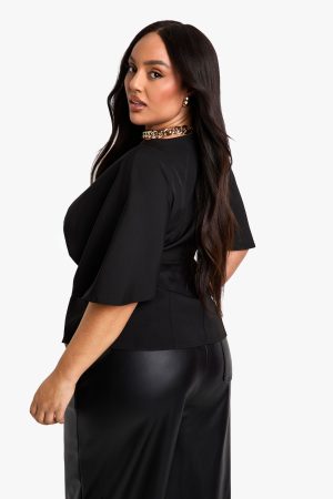 Plus PLUNGE ANGEL SLEEVE SMOCK TOP