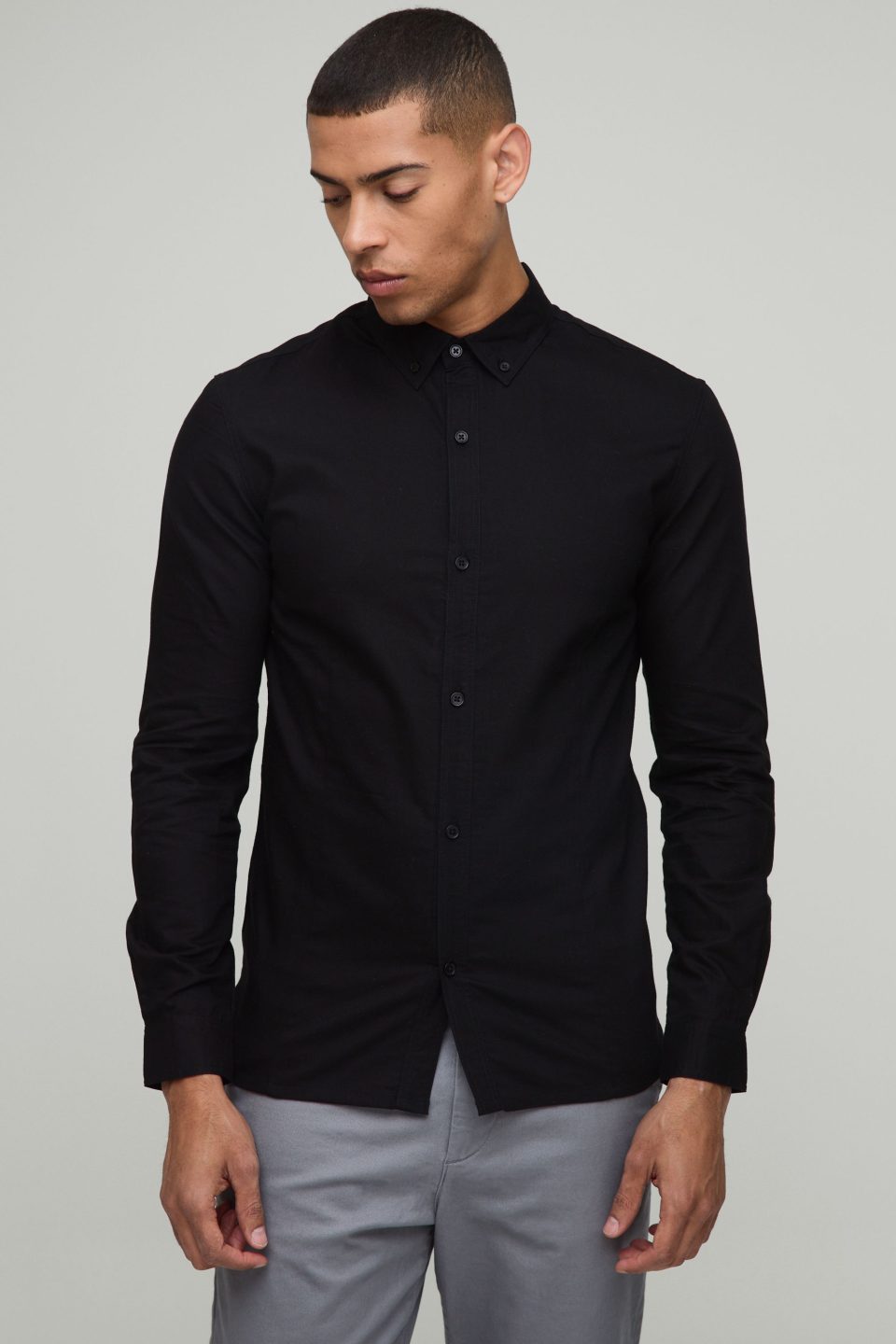 Slim Fit Button Down Collar Oxford Short Sleeve Shirt