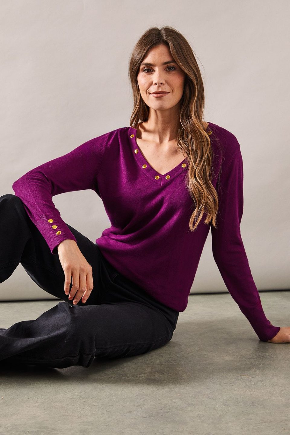 Stud Detail V Neck Jumper