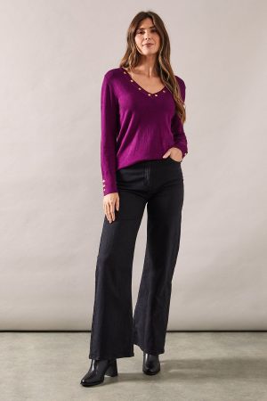 Stud Detail V Neck Jumper