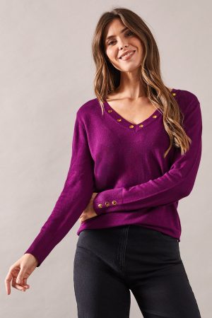 Stud Detail V Neck Jumper