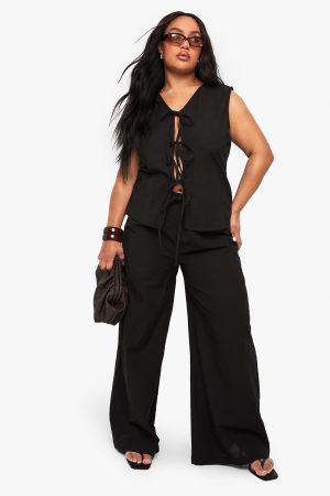 Plus Tie Front Sleeveless Top And Paperbag Trouser Co-ord