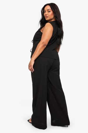 Plus Tie Front Sleeveless Top And Paperbag Trouser Co-ord
