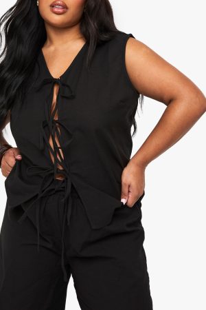 Plus Tie Front Sleeveless Top And Paperbag Trouser Co-ord