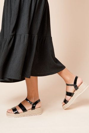 Ringo Faux Leather Double Bar Medium Espadrille Wedge Sandals