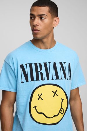 Light Blue Oversized Nirvana License T-Shirt & Short Set