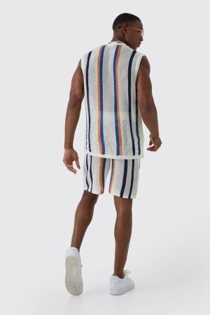 Oversized Open Stitch Stripe Knitted Tank Set