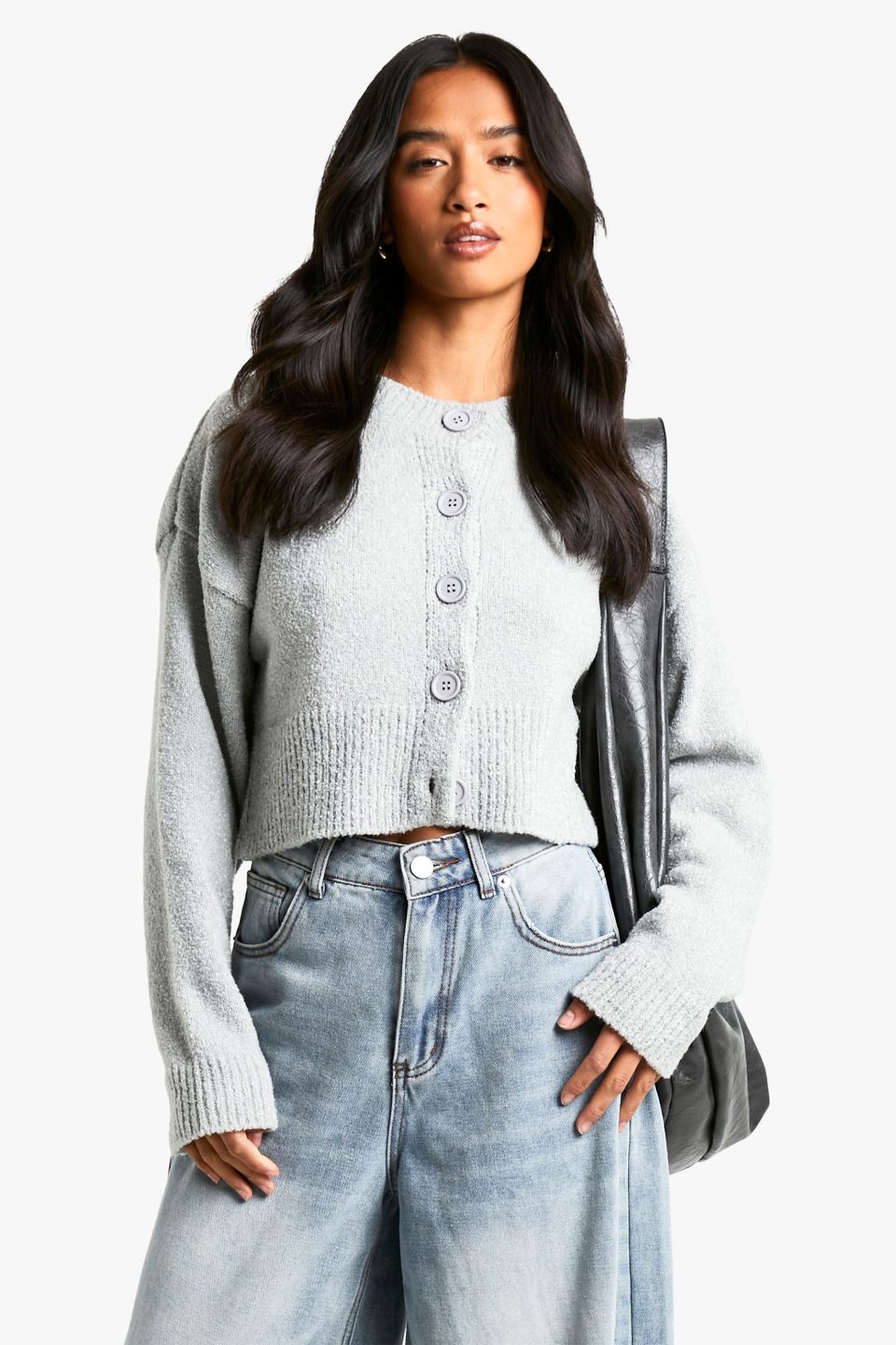 Petite Boucle High Neck Cardigan
